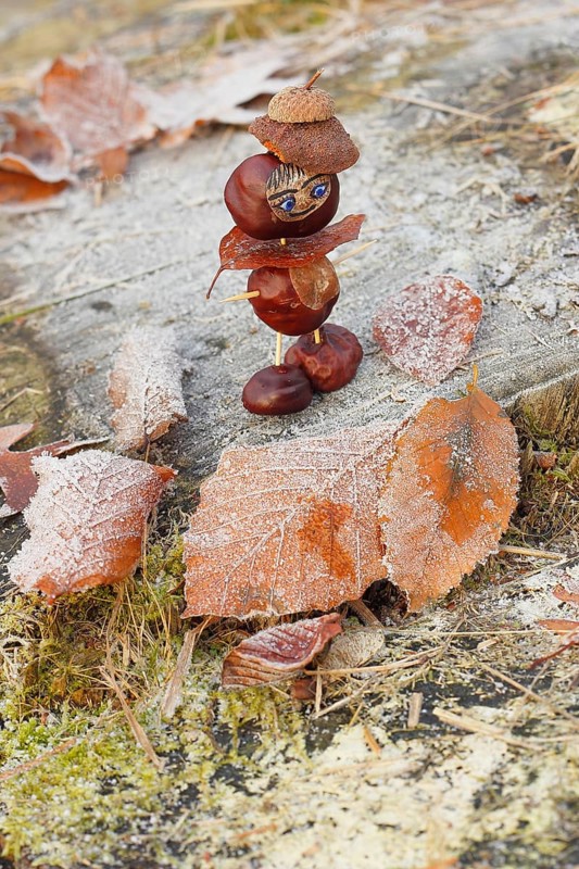 Funny chestnut figure in winter