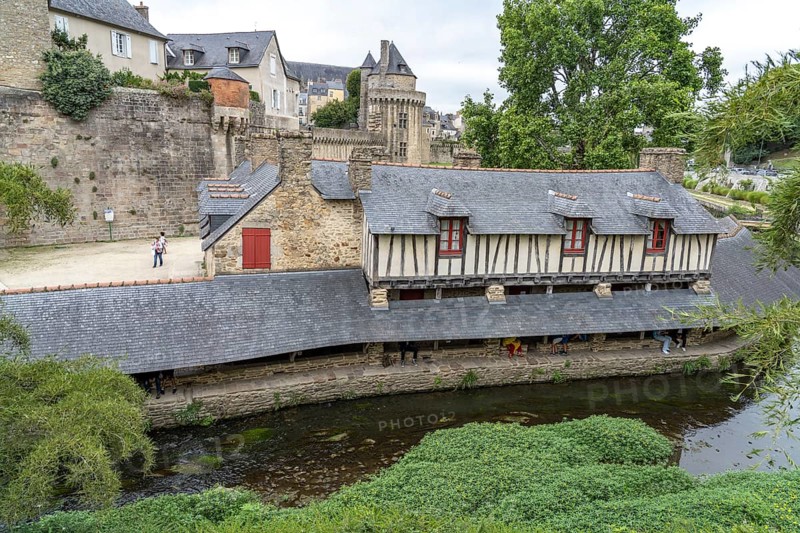 Old washhouse on the river La Marle in front of the city wall in Vannes