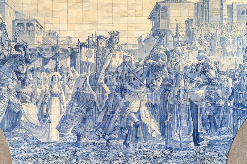Azulejo in the vestibule of the Sao Bento railway station in Porto