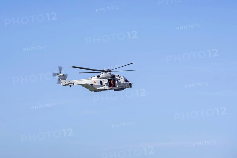 NH90-NFH Caiman NATO Frigate Helicopter of the Belgian Army Air Component in flight during coastal search and rescue mission