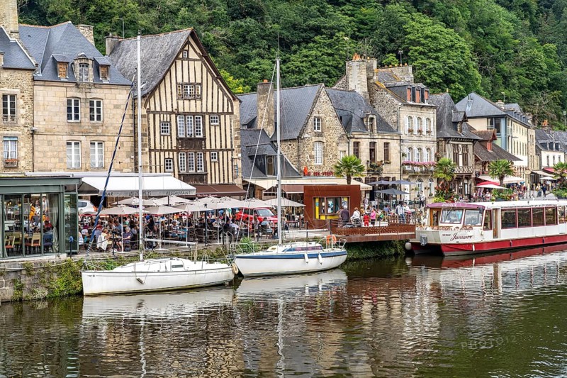 The harbour and medieval buildings on the river Rance in Dinan