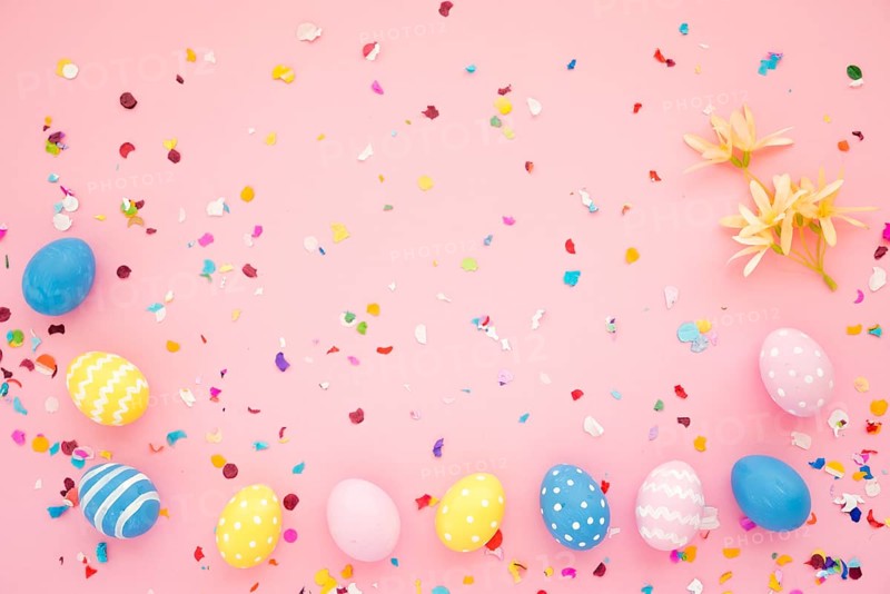 Row easter eggs bright confetti
