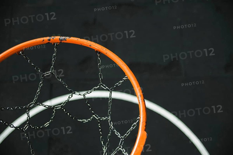 Close up metallic basketball hoop