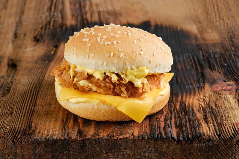 Little cheeseburger junior with meat patty in breading