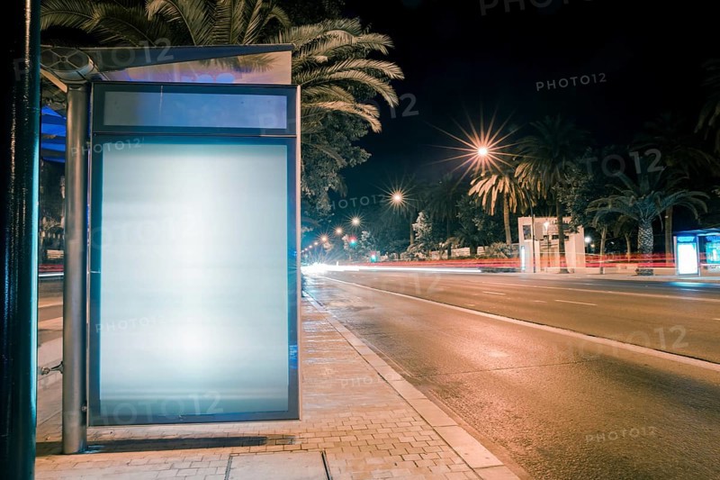Road car light trails modern city advertising light box