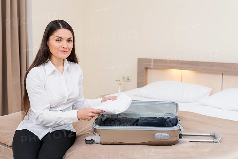 Woman hotel room