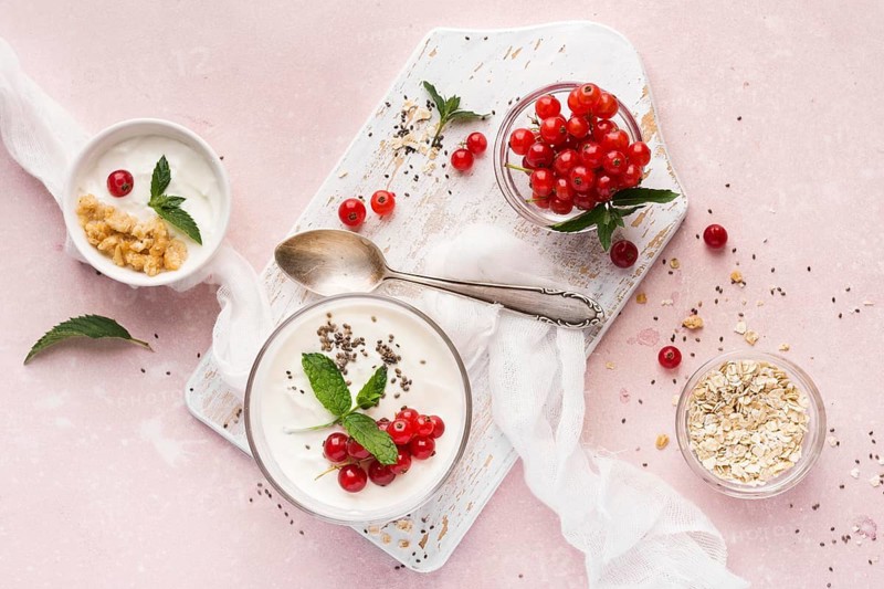 Cranberries yogurt bio food lifestyle concept