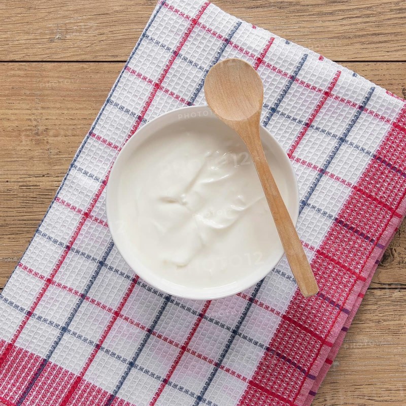 Flat lay yogurt bowl composition