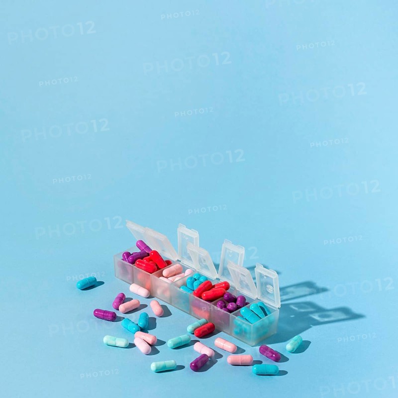 Pills boxes blue background