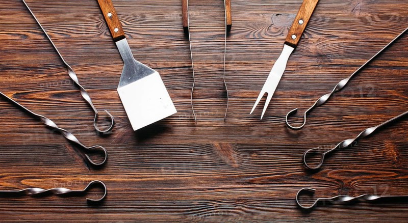 Barbecue utensil set wooden table