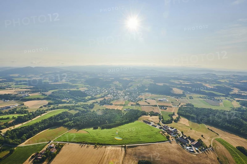 Aerial view over the fields and forests near Woerth an der Donau