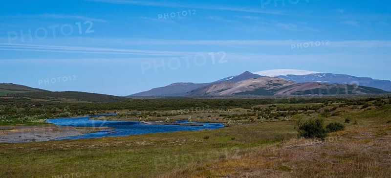 River landscape in front of Langjoekull glacier