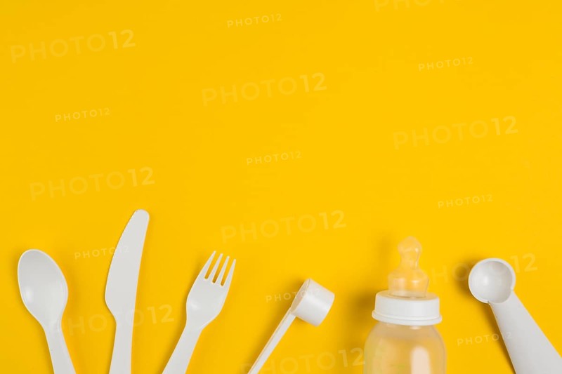 Top view plastic cutlery baby bottle baby shower