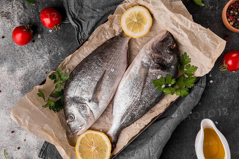 Top view fish baking paper