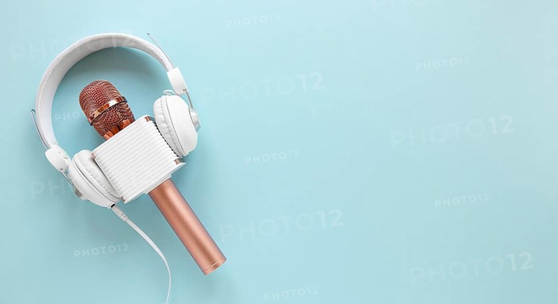 Top view microphone with headphones