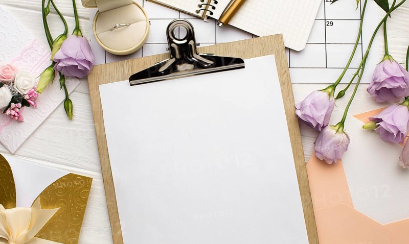 Empty clipboard papers wedding planner