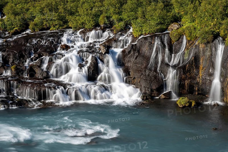 Hraunfossar Waterfalls with Hvita River