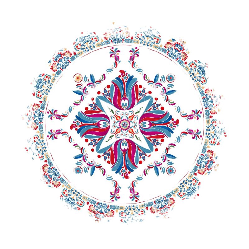 Watercolor Hungarian embroidery symbol over white background