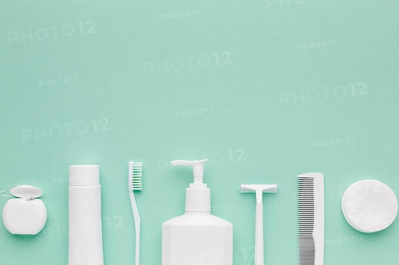 Hygiene products arrangement copy space
