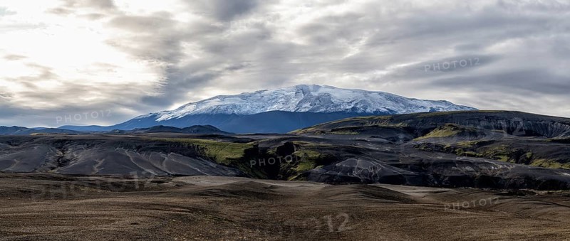 Landscape around snow-covered volcano Hekla