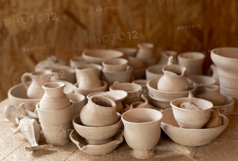 Pottery indoors workshop blurred background