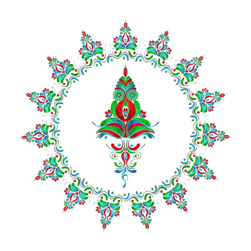 Watercolor Hungarian embroidery symbol over white background