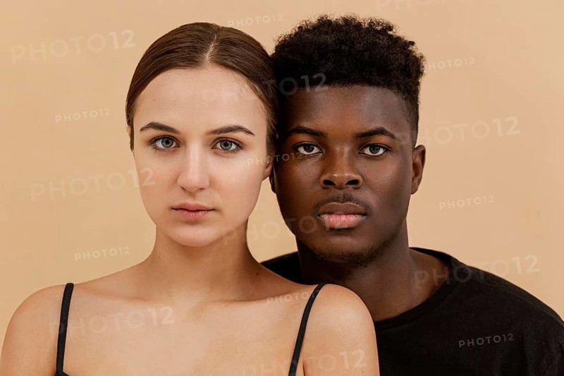 Interracial couple portrait close up