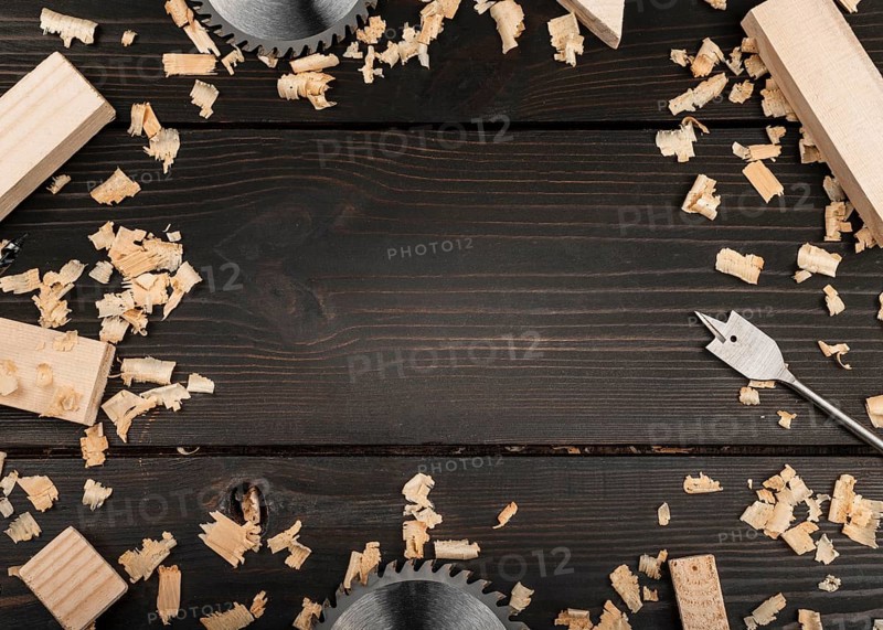 Top view wood tools desk
