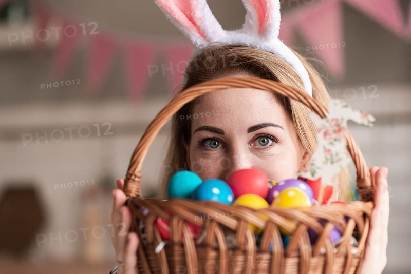 Portrait cute woman with bunny ears