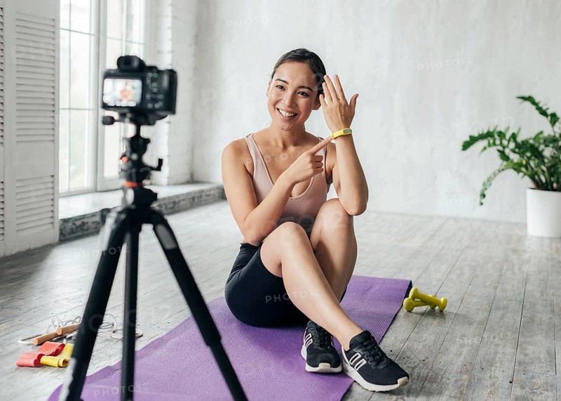 Woman showing fitness training new vlog
