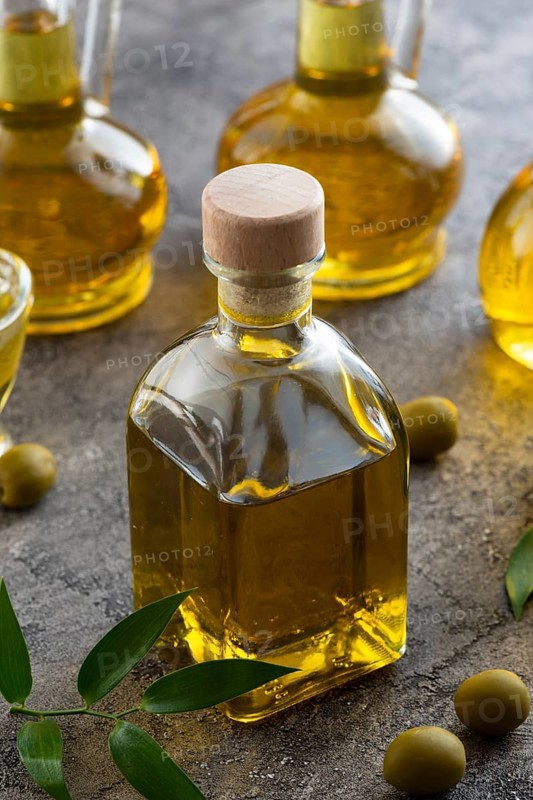 Close up high view filled with olive oil