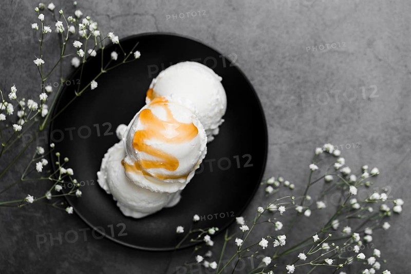 Plate with vanilla ice cream
