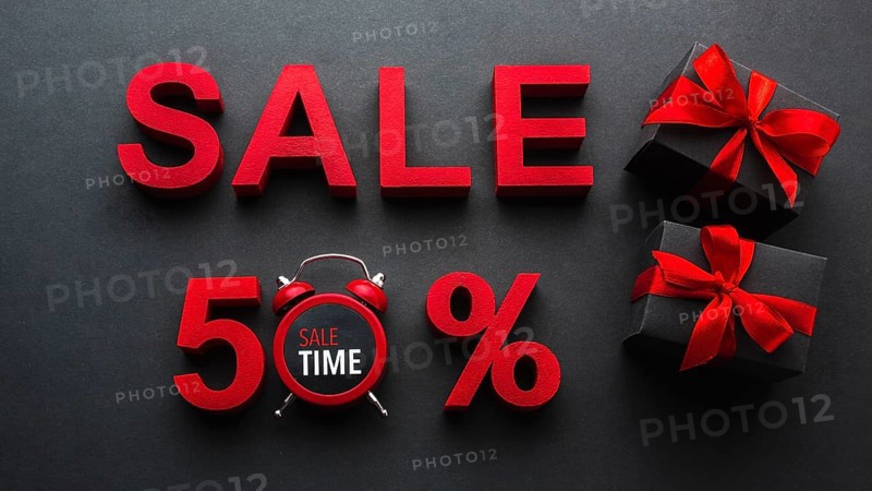 Sale fifty percent discount with clock