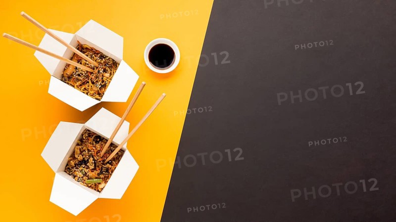 Top view asian food with soya