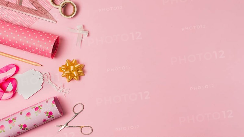 Wrapping paper scissor tag stationery materials pink wallpaper with space text