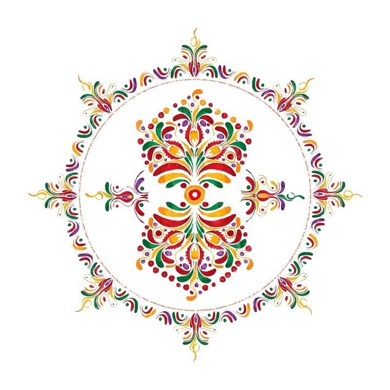 Watercolor Hungarian embroidery symbol over white background