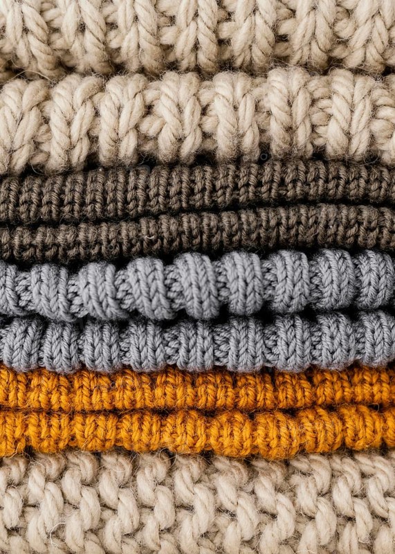 Arrangement with knitted clothes close up