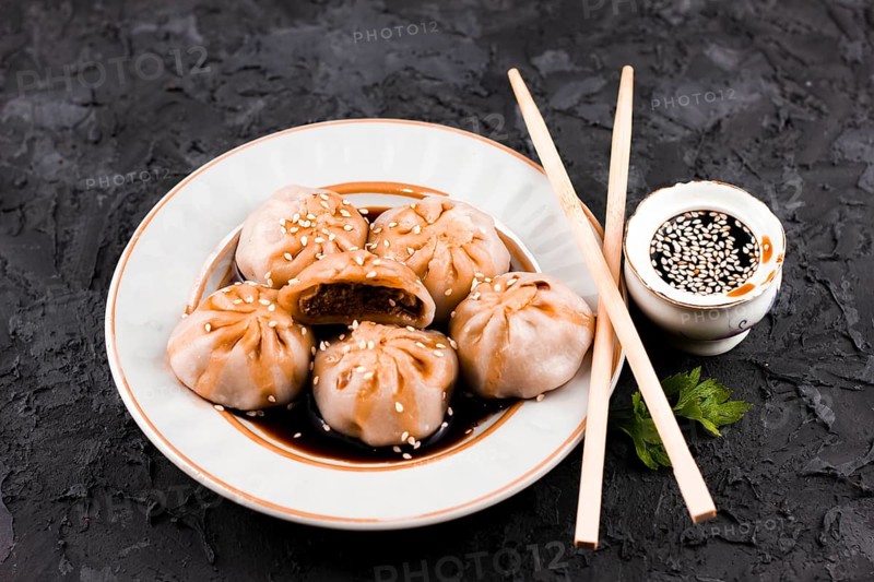 Tasty asian dumplings top view