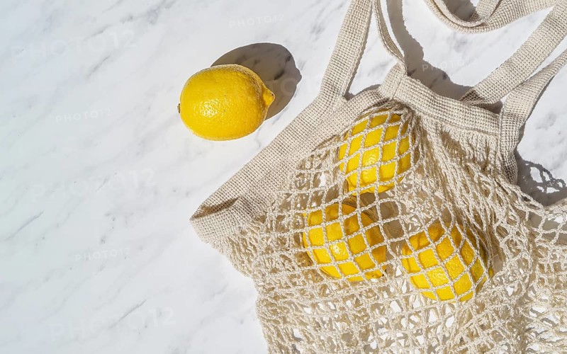 Top view lemons crochet net bag