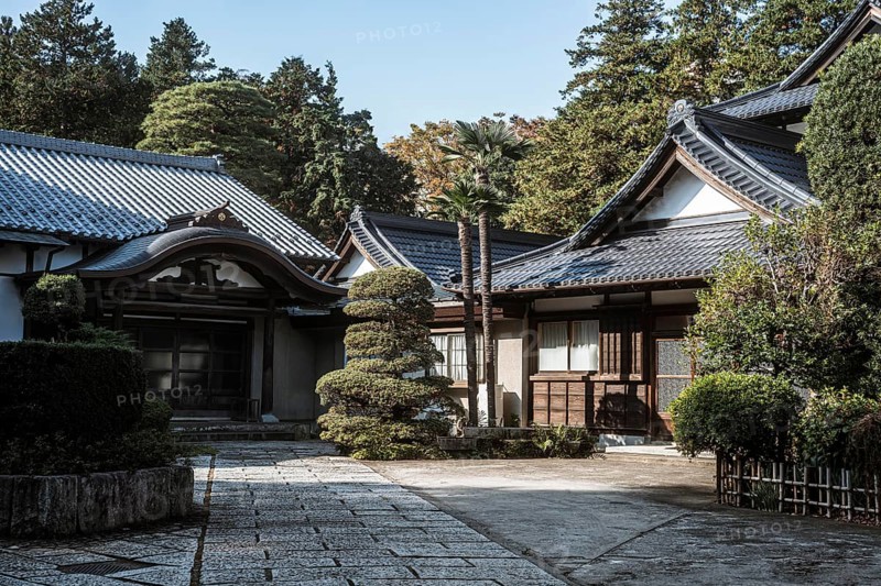 Front view japanese temple complex