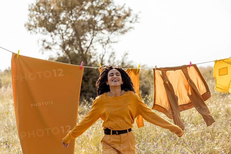 Woman nature with clothesline