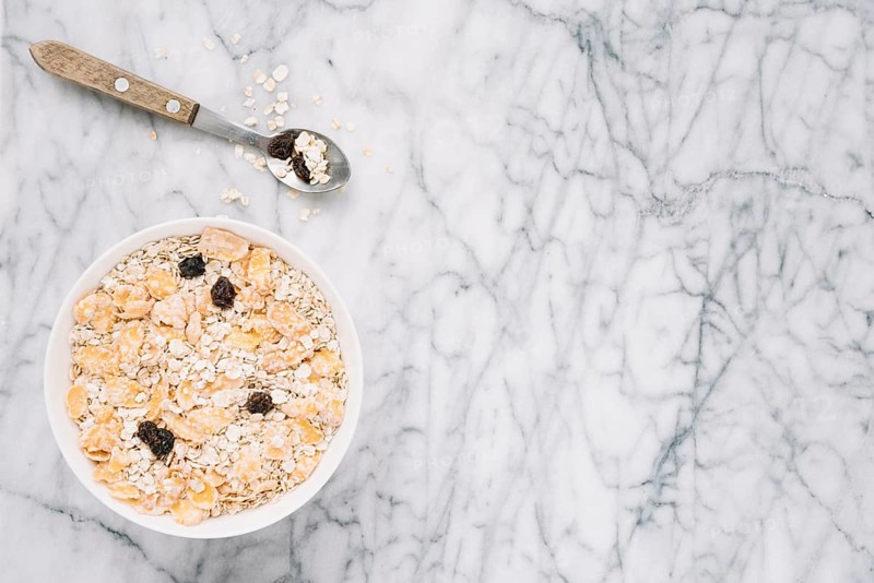 Oatmeal with raisins big bowl table