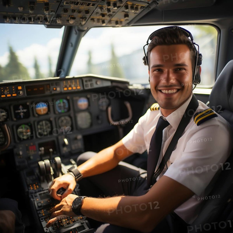 Proud pilots sit in the cockpit of their plane