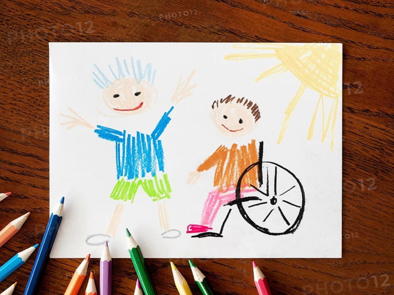 Disabled child friend top view