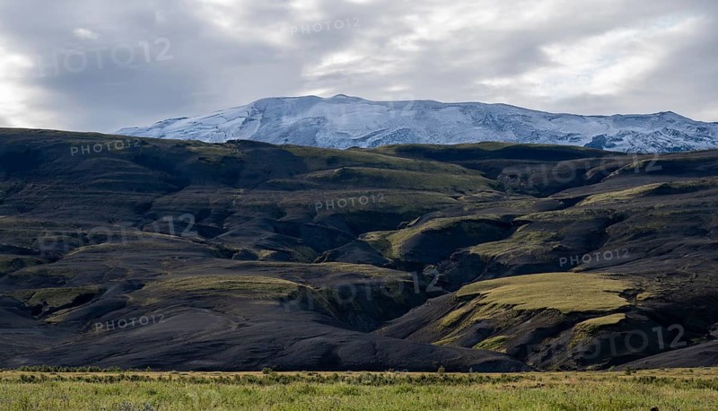 Landscape around snow-covered volcano Hekla