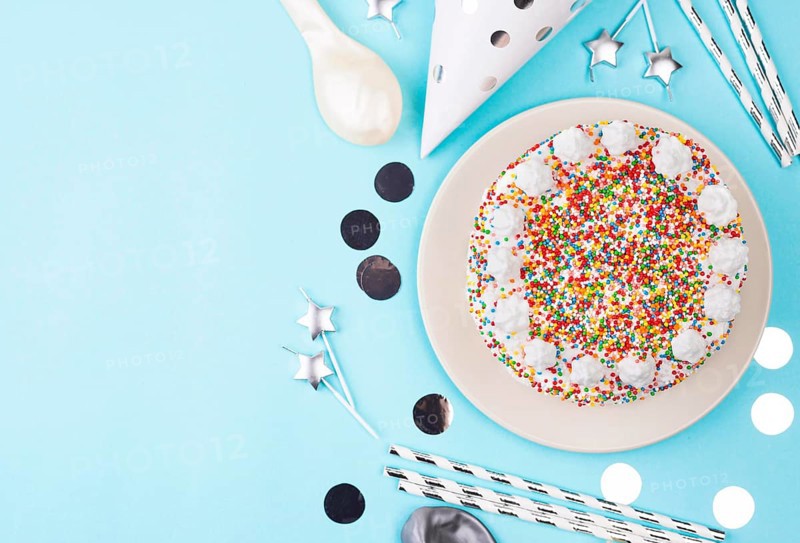 Top view birthday cake with copy space
