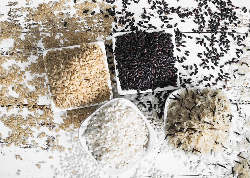 Lay out brown black white wild rice
