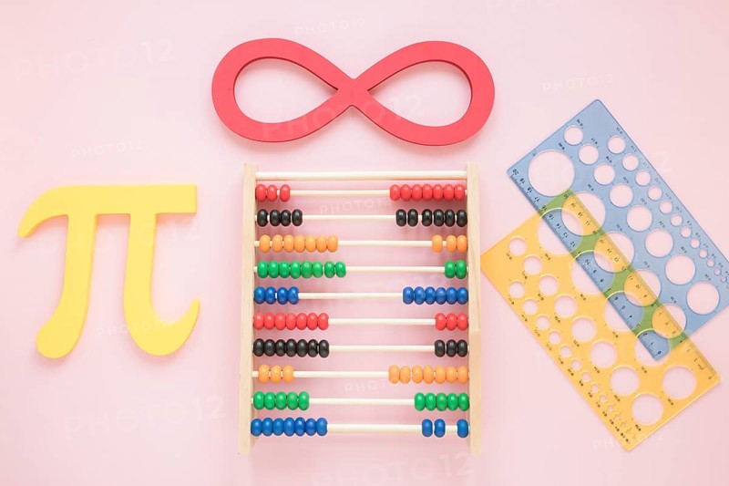 Math rulers supplies with science symbols abacus