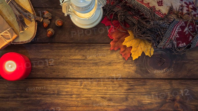 Cozy autumn composition with lantern leaves