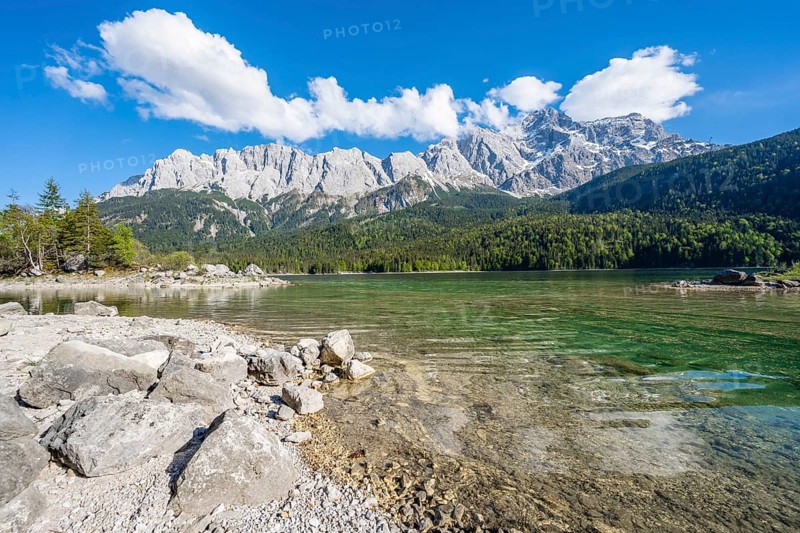 Zugspitze Massif and Zugspitze with Eibsee lake